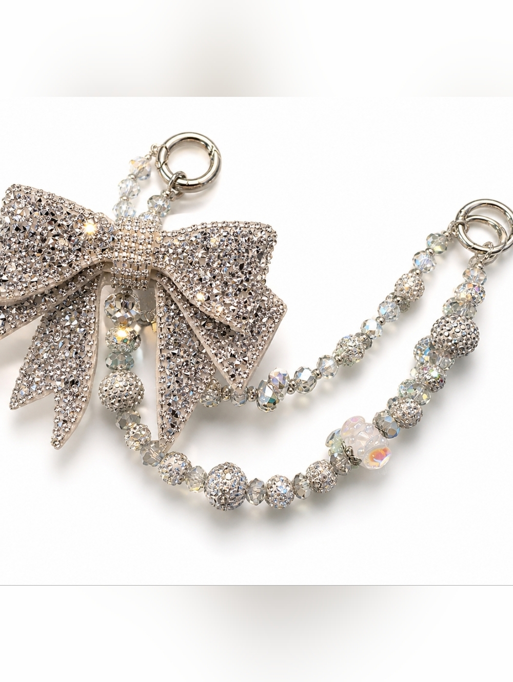 Rhinestone Bow Bag Charm | Sparkly Purse Chain Accessory Silver